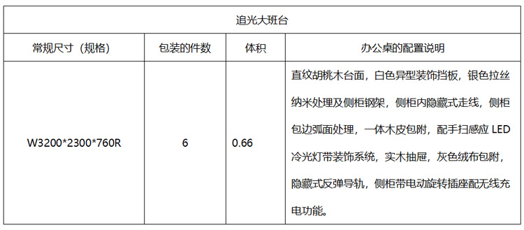 追光大班臺(tái)參數(shù)表